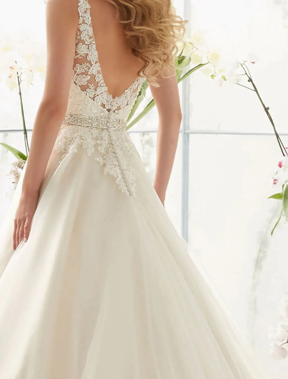 Engagement Open Back Sexy Formal Wedding Dresses A-Line Regular Straps V Neck Lace With