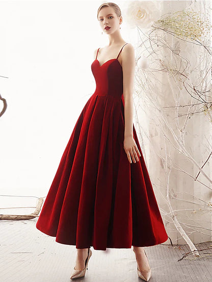 Prom Dresses Party Sleeveless Strap Velvet Sleek Pleats