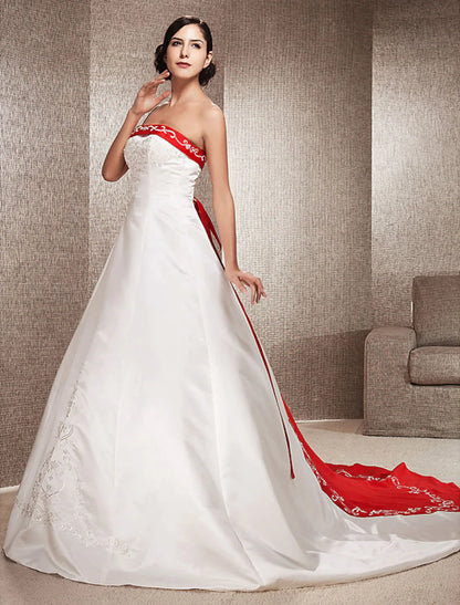 Open Back Wedding Dresses Ball Gown Strapless With Embroidery