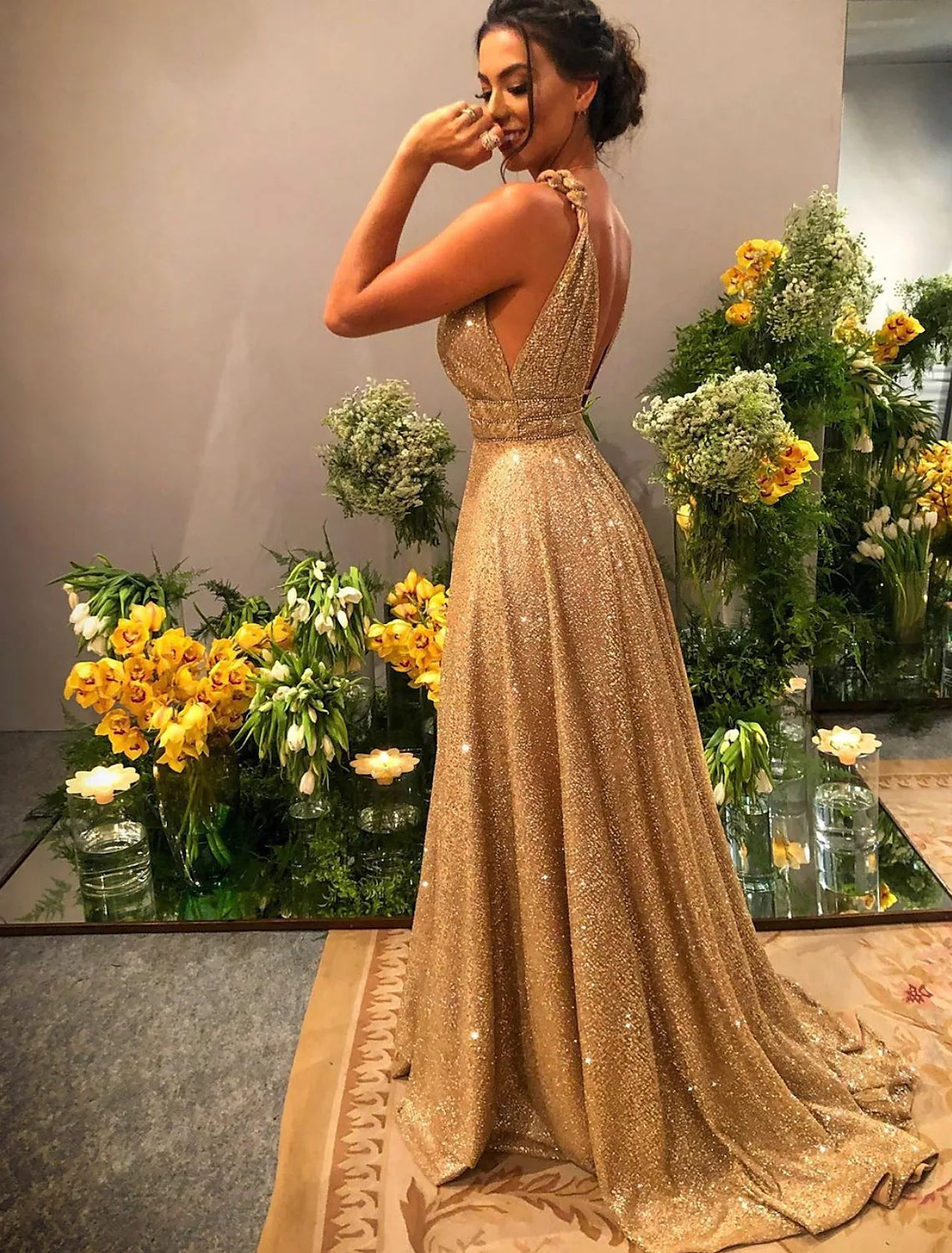 A-Line Prom Dresses Luxurious Dress  Strap Stretch Satin Backless with Sequin