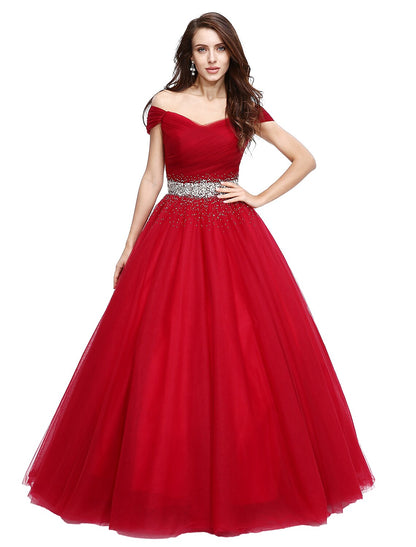 Elegant Dress Formal Evening Floor Length leeveless V Wire Tulle Beading Sequin