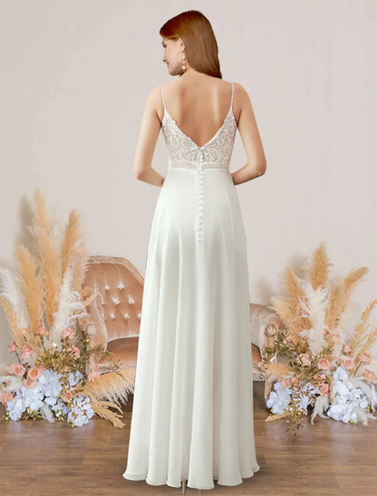 Beach Dresses Floor Length A-Line Sleeveless Strap V Neck Chiffon With Pleats Appliques