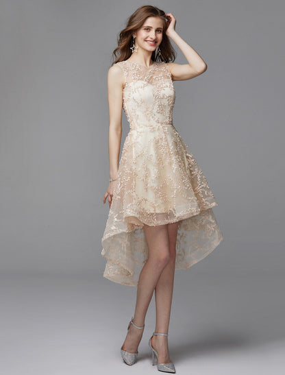 A-Line Wedding Asymmetrical Sleeveless Tulle with Appliques