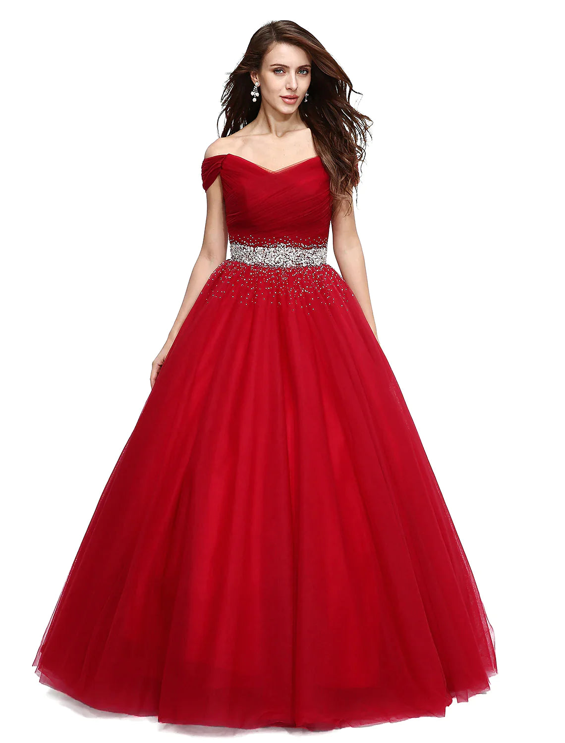 Elegant Dress Formal Evening Floor Length leeveless V Wire Tulle Beading Sequin