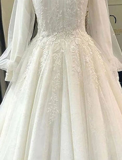 Engagement Vintage Formal Wedding Dresses Princess Long Sleeve High Neck Lace Pleats Appliques