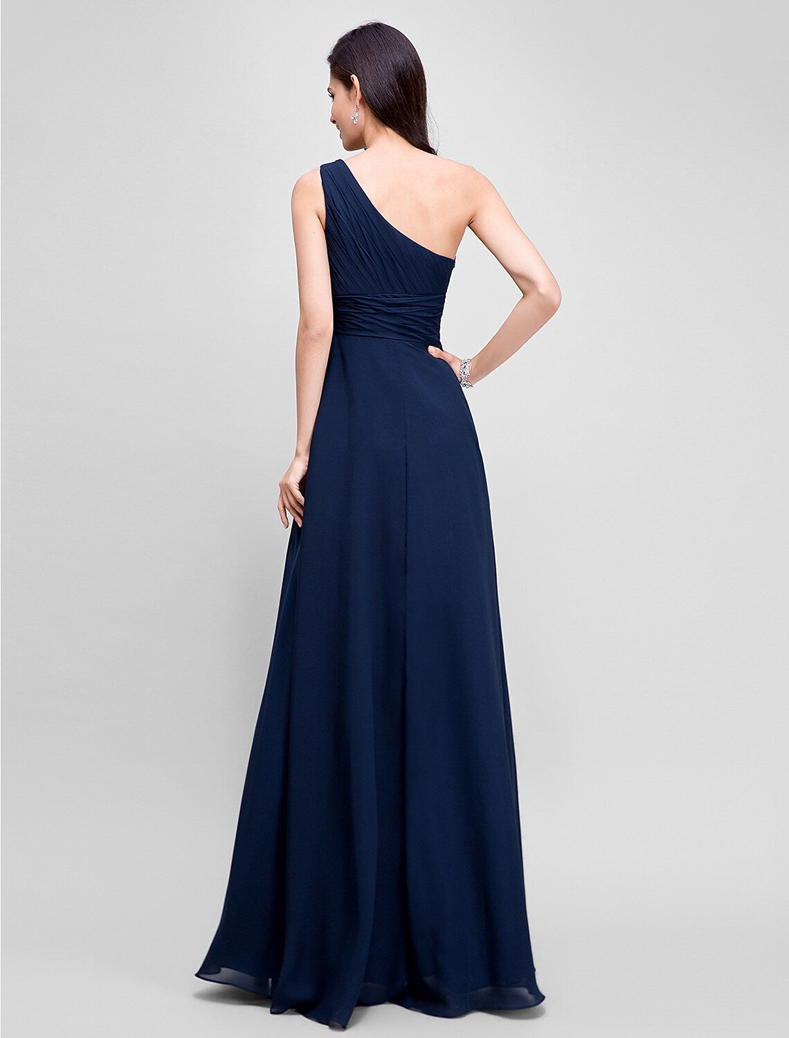 Evening Dresses Wedding Guest Floor Length Sleeveless One Shoulder Chiffon Ruched Beading