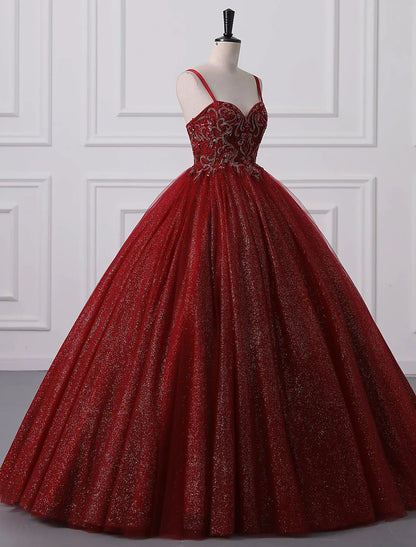 Ball Gown Prom Dresses Princess Dress Graduation Floor Length Sleeveless Strap Lace Beading Appliques