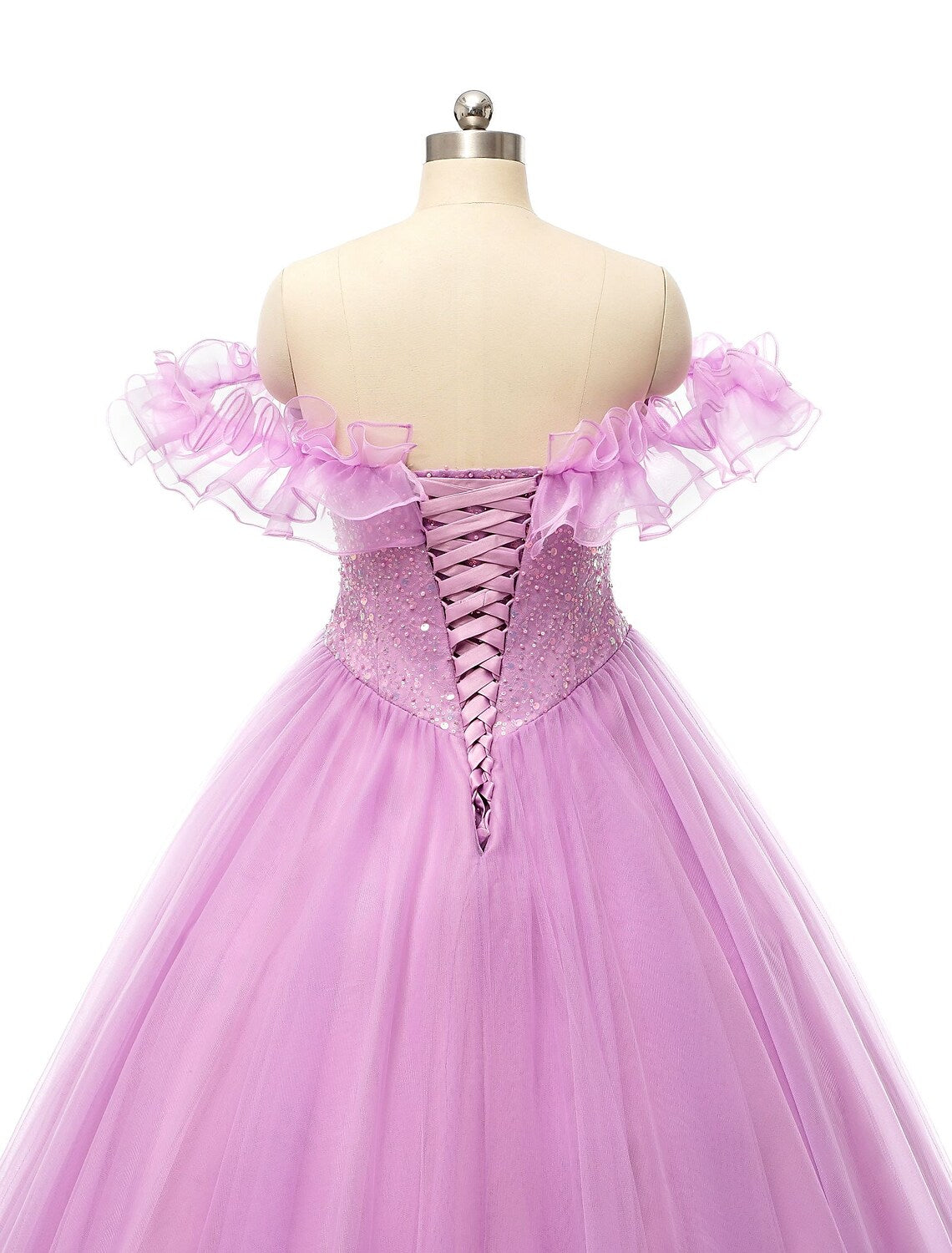 Prom Dresses Puffy Dress Quinceanera Floor Length Sleeveless Off Shoulder Tulle Pearls Sequin