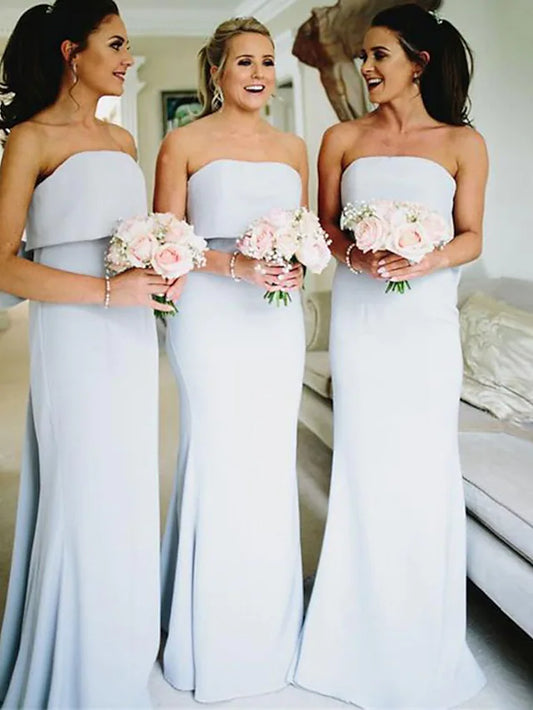 Bridesmaid Dress Strapless Sleeveless Elegant with Bow Ruffles