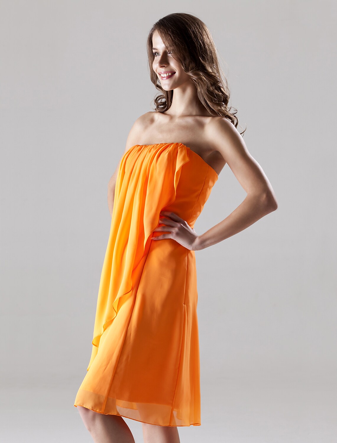 Bridesmaid Dress Strapless Sleeveless Open Back Knee Length Chiffon Draping Split