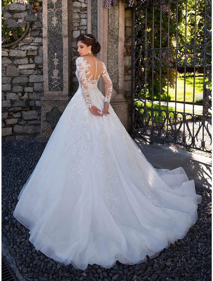 Engagement Formal Wedding Dresses Ball Gown Long Sleeve Lace Appliques